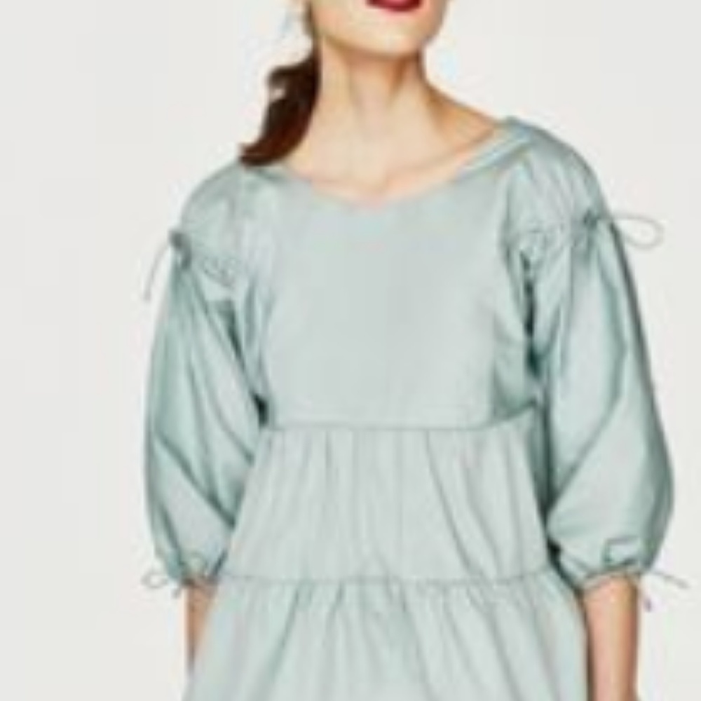 Zara tiered ruffle cotton poplin top blouse NWT xs